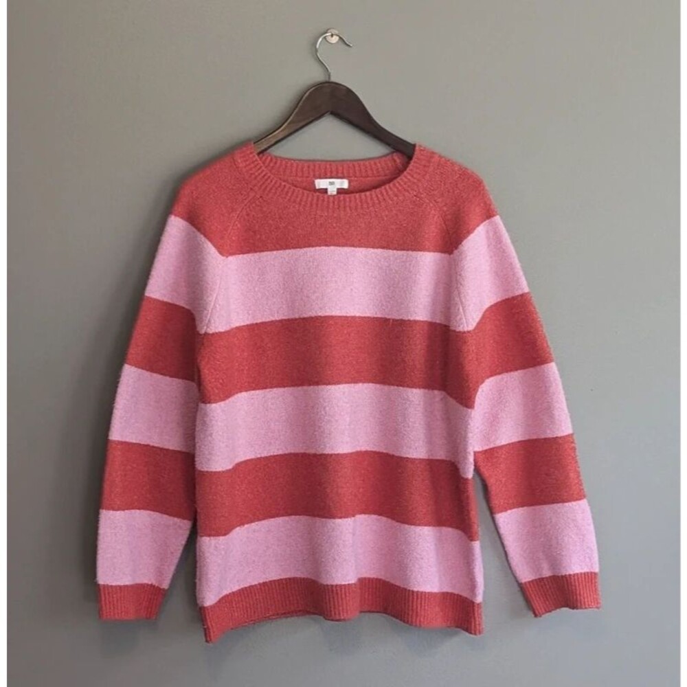 BP Nordstrom Womens Large Pink Orange Block Stripe Crew Neck Sweater Knit